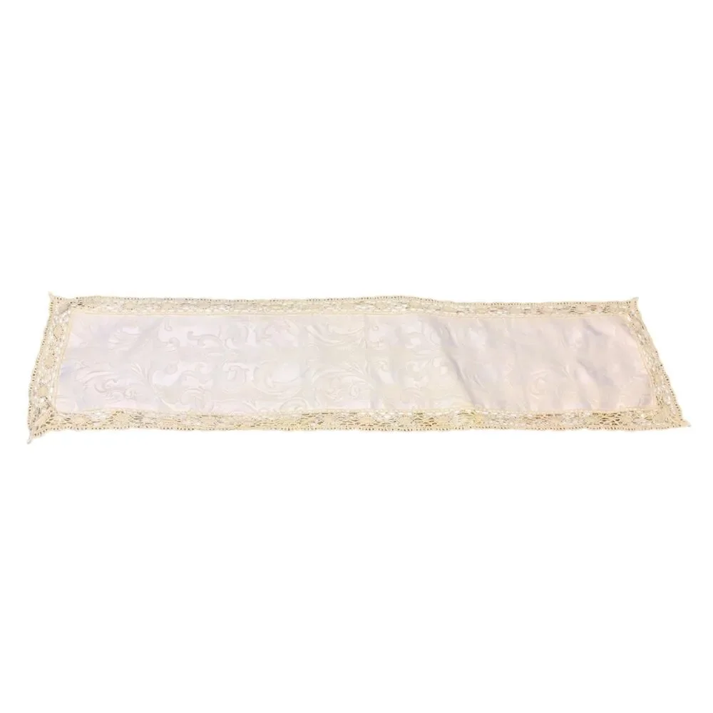 Cream Paisley Tapestry Table Runner Crochet Hem Made in England 41x11 Grannycore